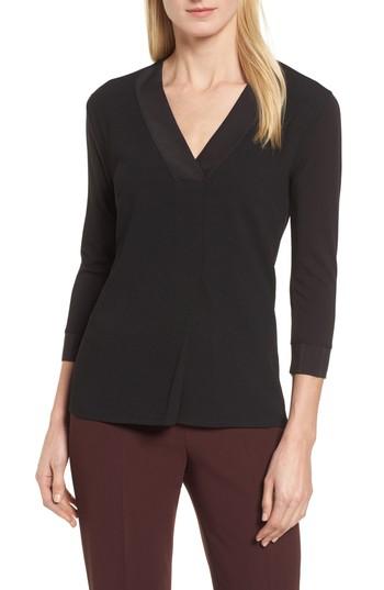 Women's Boss Edalia Mixed Media V-neck Top - Black