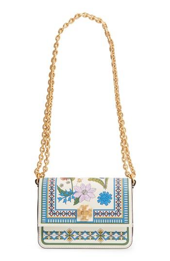 Tory Burch Mini Kira Floral Print Leather Bag - White