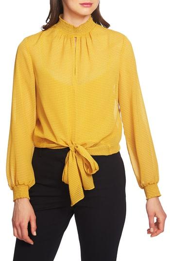 Women's 1.state Smock Neck Tie Waist Blouse - Yellow