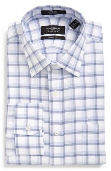 Men's Nordstrom Men's Shop Classic Fit Non-iron Check Dress Shirt .5 34 - Blue