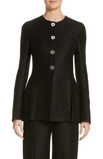 Women's Carolina Herrera Linen & Silk Blend Tweed Jacket - Black
