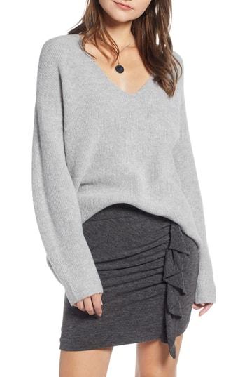 Women's Something Navy Low Neckline Slouchy Pullover - Grey