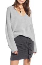Women's Something Navy Low Neckline Slouchy Pullover - Grey