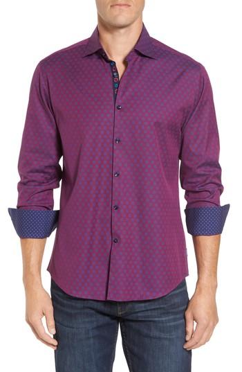 Men's Stone Rose Slim Fit Flower Print Sport Shirt (l) - Purple