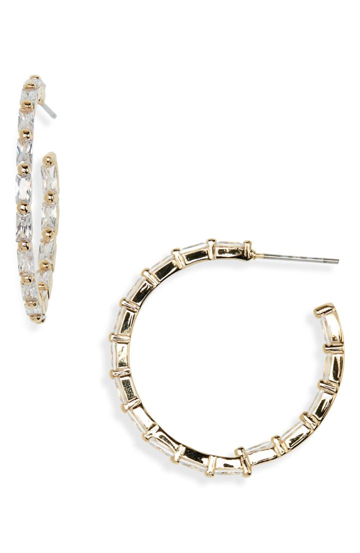 Women's Nordstrom Modern Stone Baguette Crystal Hoop Earrings