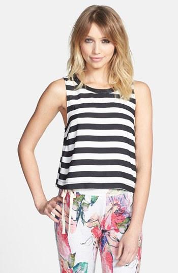 Astr Back Button Stripe Tank Black White Stripe