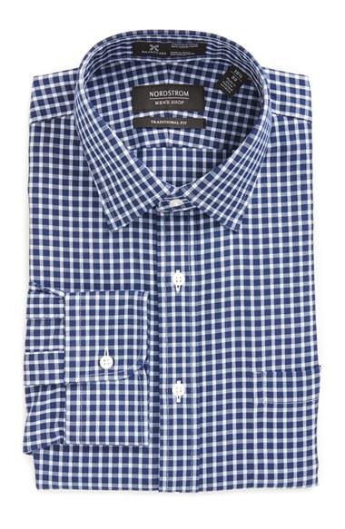 Men's Nordstrom Men's Shop Smartcare(tm) Traditional Fit Plaid Dress Shirt .5 32 - Blue