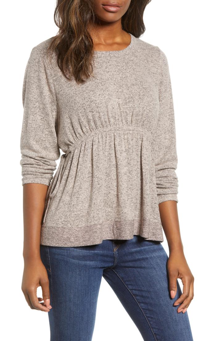 Women's Caslon Cozy Tie Waist Peplum Top, Size - Pink