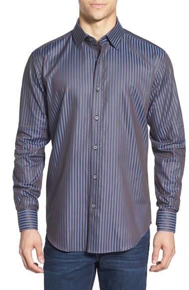 Men's Bugatchi Classic Fit Stripe Sport Shirt, Size - Blue