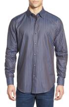 Men's Bugatchi Classic Fit Stripe Sport Shirt, Size - Blue