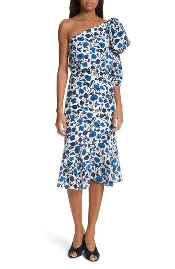 Women's Saloni Juliet One-shoulder Silk Dress - Blue