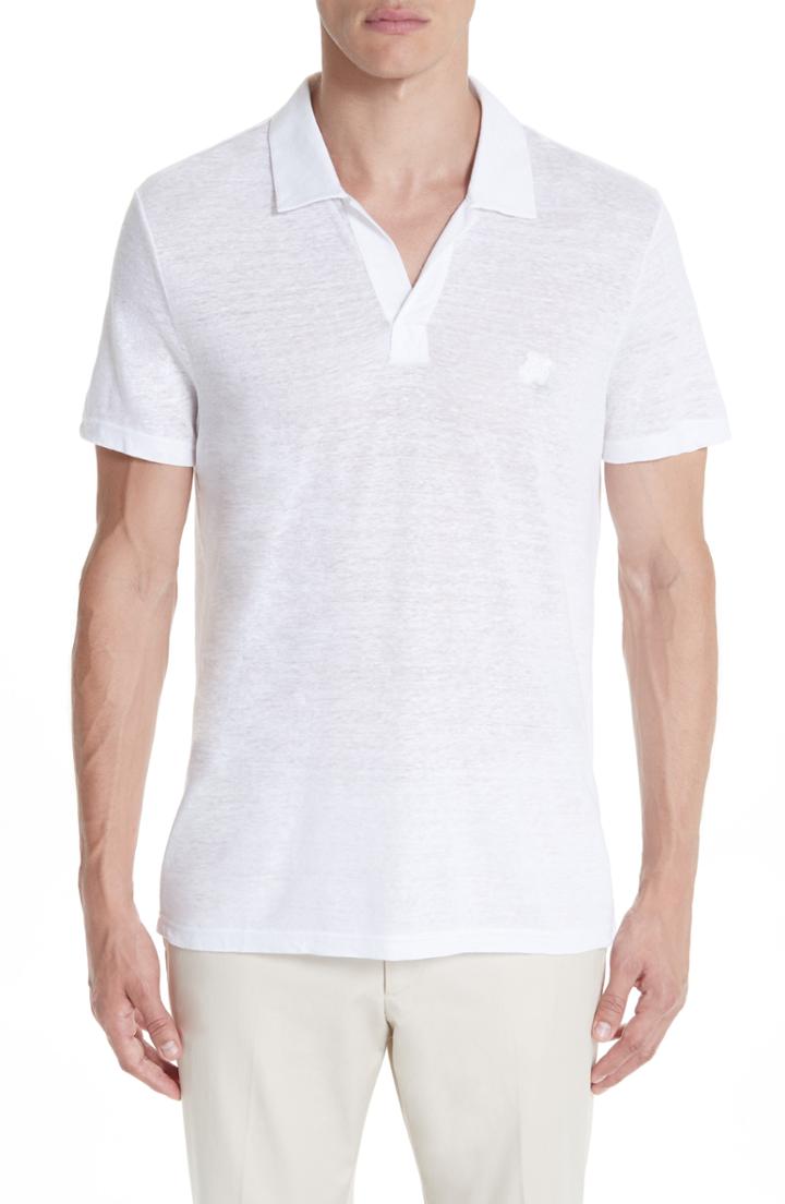 Men's Vilebrequin Jersey Linen Johnny Collar Polo - White