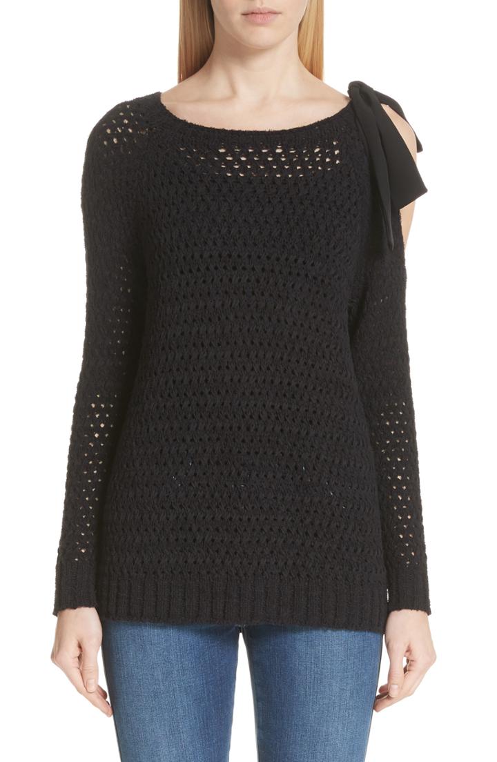 Women's St. John Collection Crisscross Open Stitch Cold Shoulder Sweater - Black