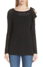 Women's St. John Collection Crisscross Open Stitch Cold Shoulder Sweater - Black