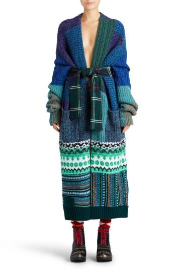 Women's Burberry Cashmere & Wool Blend Patchwork Cardigan - Blue