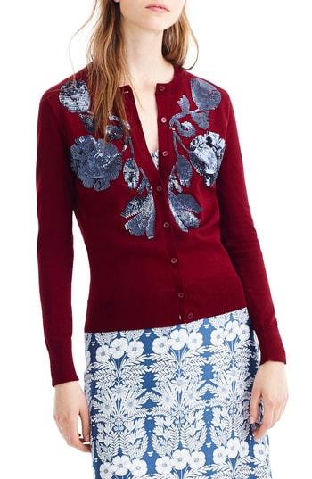 Women's J.crew Sequin Floral Embroidered Jackie Cardigan, Size - Blue
