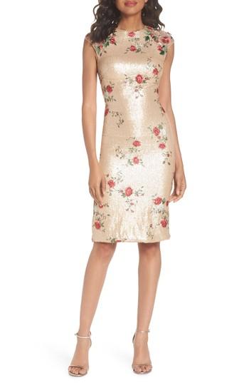 Women's Mac Duggal Sequin & Embroidery Sheath Dress - Pink