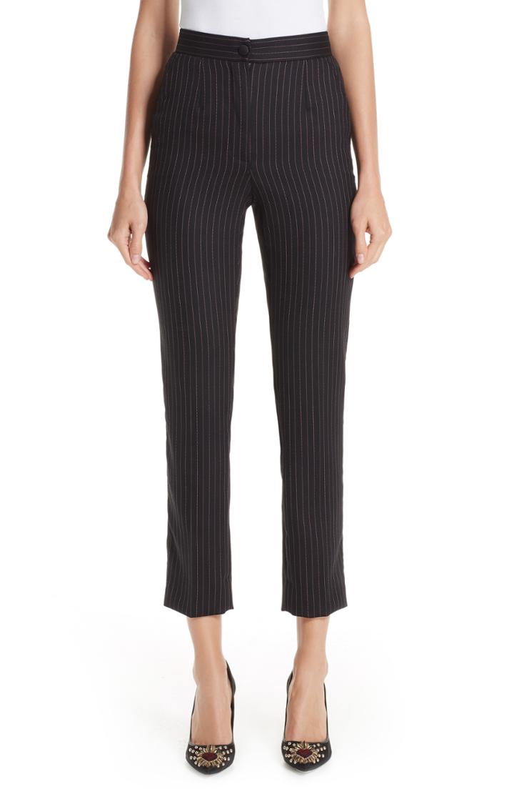 Women's Dolce & Gabbana Pinstripe Stretch Wool Pants Us / 46 It - Black