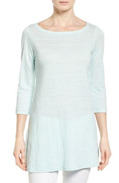 Women's Eileen Fisher Bateau Neck Organic Linen Tunic, Size - Green