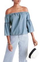 Women's Madewell Denim Ruffle Off The Shoulder Top