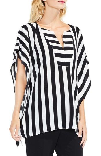 Women's Vince Camuto Even Stripe Poncho, Size - Black