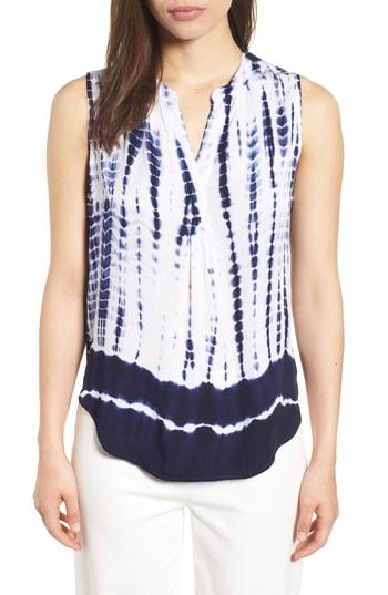 Women's Anne Klein Tie Dye Sleeveless Split Neck Top, Size - White