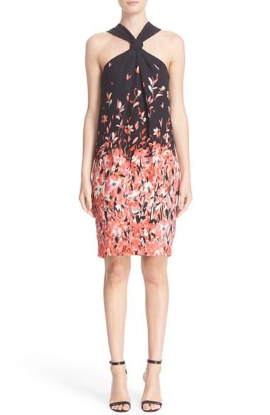 Women's St. John Collection Flamingo Degrade Print Silk Halter Dress