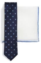 Men's The Tie Bar Medallion Flower Silk Tie & Linen Pocket Square Style Box, Size - Blue