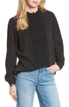 Women's Halogen Long Sleeve Lace Front Blouse - Black