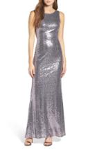 Women's Lulus Sleeveless Sequin Drape Back Gown - Purple