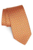 Men's Salvatore Ferragamo Genzian Print Silk Tie, Size - Orange