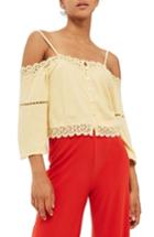 Women's Topshop Lace Trim Off The Shoulder Top Us (fits Like 0) - Yellow
