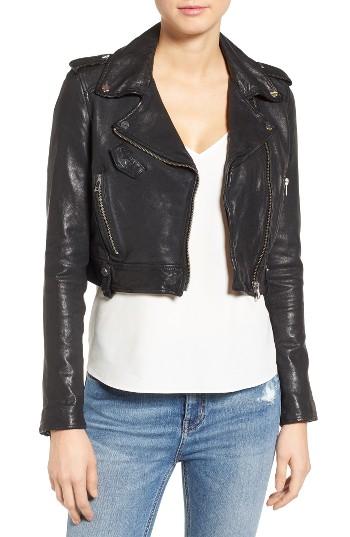 Women's Lamarque Washed Leather Crop Moto Jacket