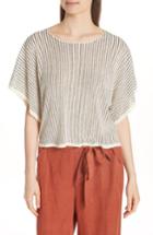 Women's Eileen Fisher Stripe Organic Linen Blend Top, Size - Beige