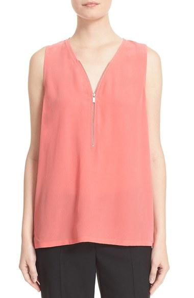 Women's The Kooples Front Zip Silk Tank, Size - Pink