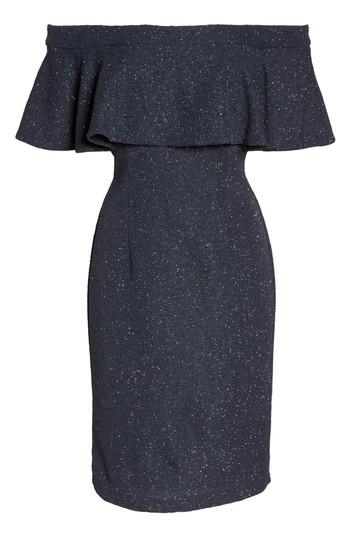 Women's Eliza J Glitter Knit Ruffle Off The Shoulder Dress - Grey