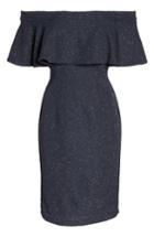 Women's Eliza J Glitter Knit Ruffle Off The Shoulder Dress - Grey