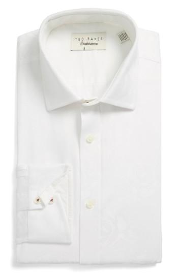 Men's Ted Baker London Trim Fit Floral Dress Shirt - 34/35 - Blue