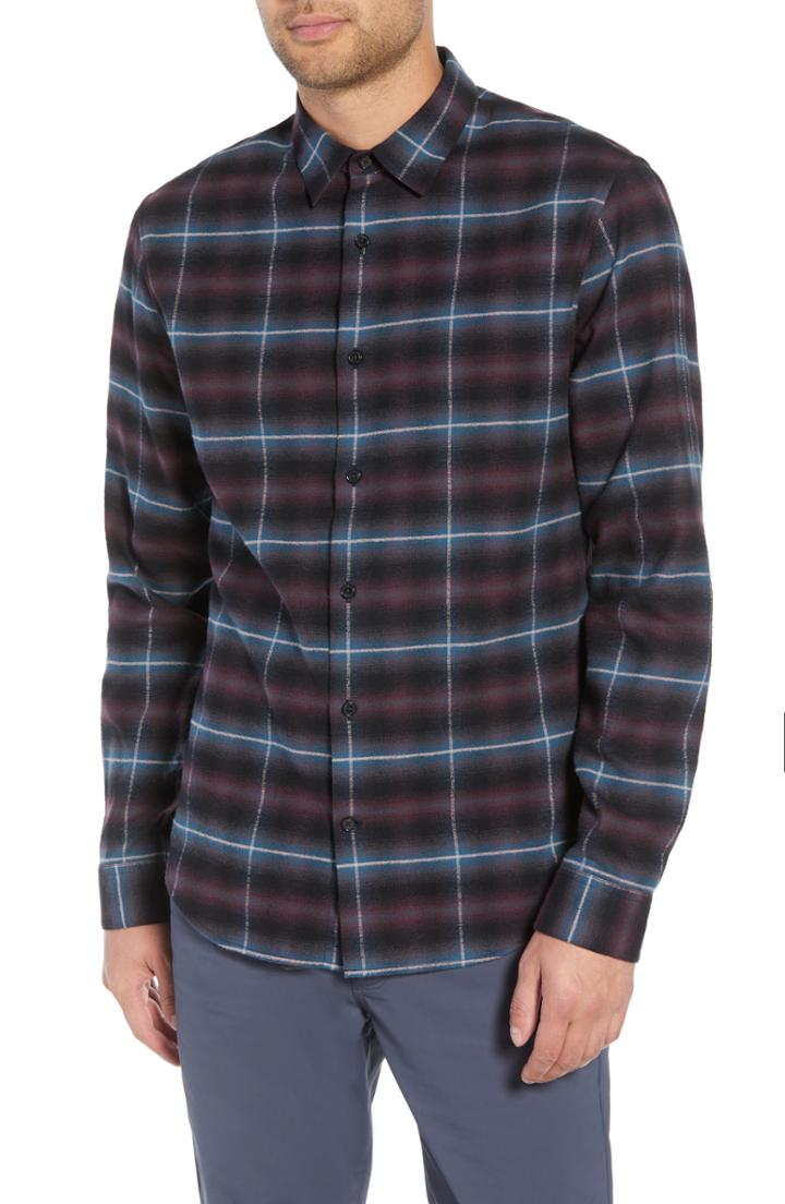 Men's Vince Slim Fit Shadow Plaid Grid Sport Shirt, Size - Red
