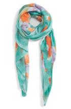 Women's Accessory Collective Abstract Feather Print Scarf, Size - Blue