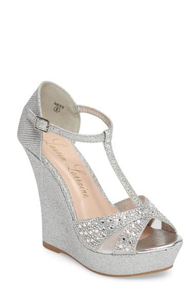 Women's Lauren Lorraine Ness Crystal Embellished Wedge Sandal M - Metallic
