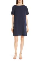 Women's Eileen Fisher Bateau Neck Silk Dress, Size - Blue