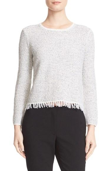 Women's Theory Vendla Tweed Fringe Sweater, Size - Grey