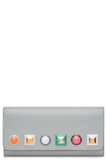 Women's Fendi Rainbow Stud Calfskin Leather Wallet On A Chain - Grey