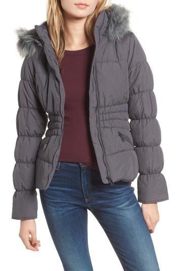 Women's Maralyn & Me Faux Fur Trim & Fleece Lined Puffer Jacket