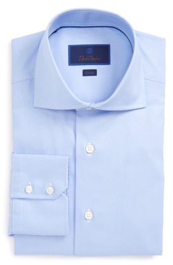 Men's David Donahue Trim Fit Herringbone Weave Dress Shirt 32/33 - Blue