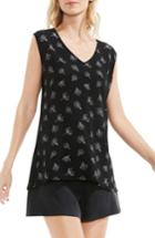 Women's Vince Camuto Fluent Flowers Print Front Mixed Media Top, Size - Black