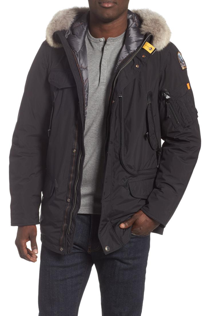 Men's Parajumpers Right Hand Light 700 Fill Power Down Jacket With Genuine Coyote Fur Trim - Black
