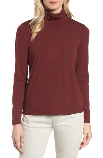 Women's Eileen Fisher Scrunch Neck Top, Size - Burgundy