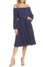 Women's Gal Meets Glam Collection Elise Off The Shoulder Pleated Georgette Dress - Blue